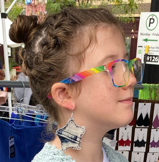 Medium Denim Star Earrings