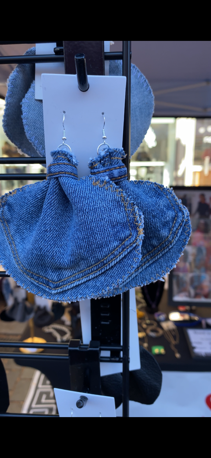 Large Denim Elephant Ear Earrings