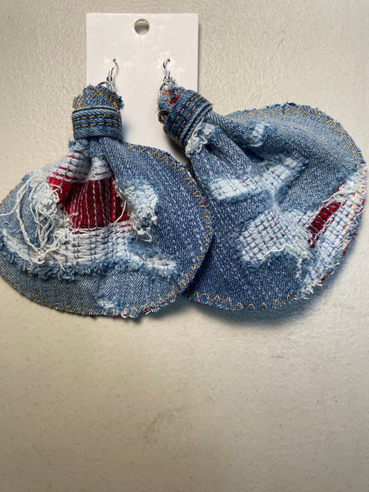 Large Denim Elephant Ear Earrings