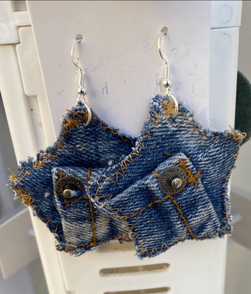 Medium Denim Star Earrings
