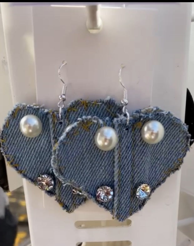 Medium Denim Heart Earrings