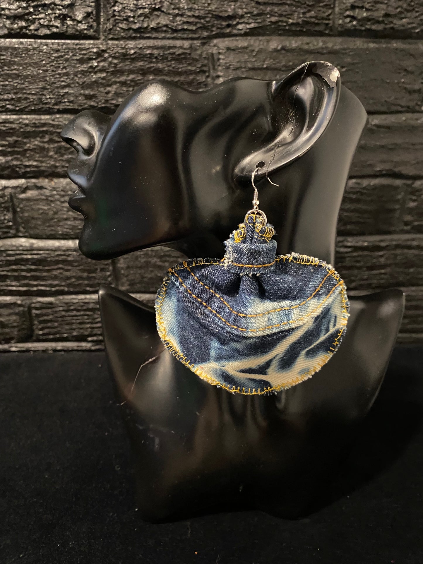 Large Denim Elephant Ear Earrings