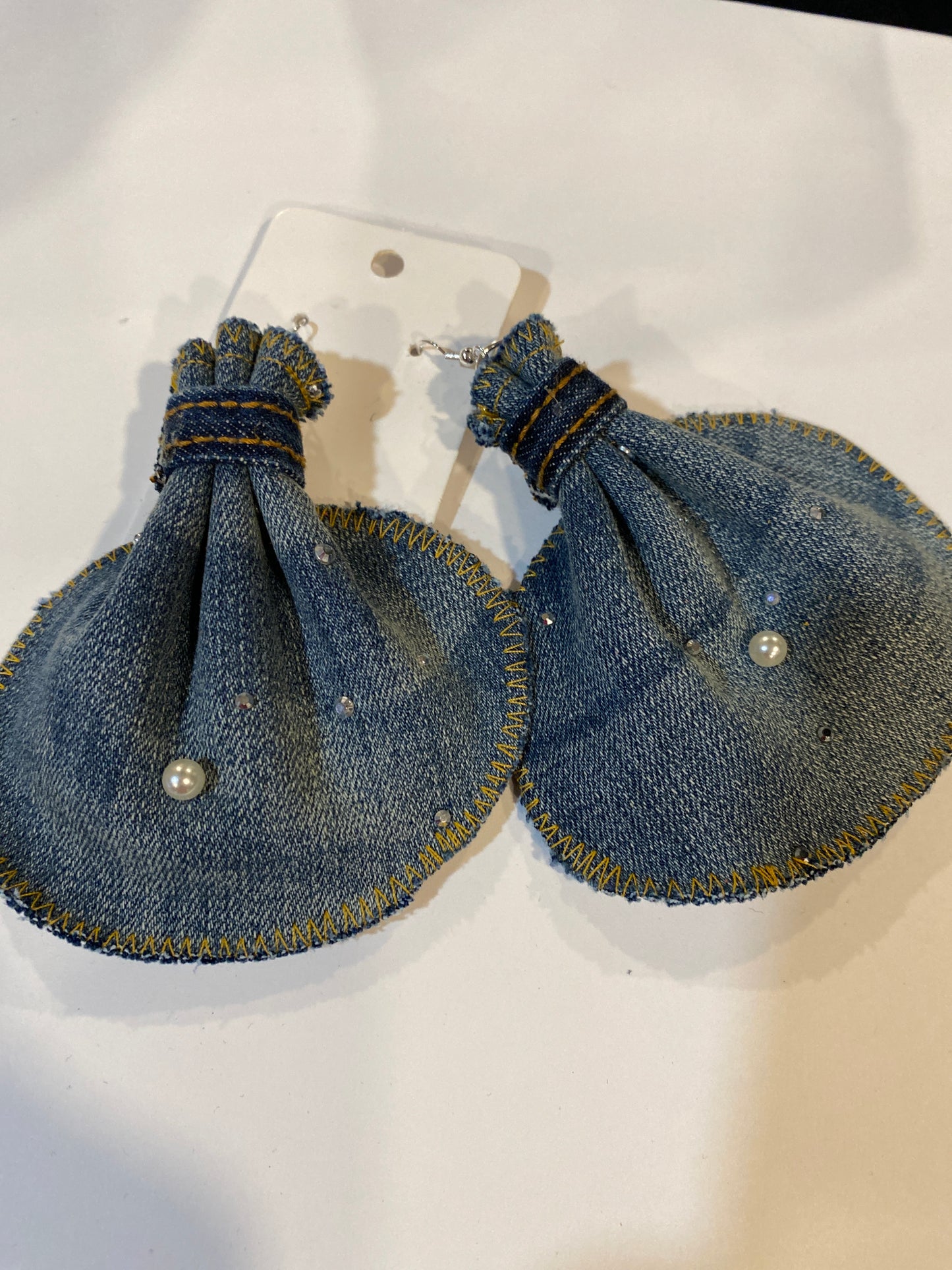 Large Denim Elephant Ear Earrings