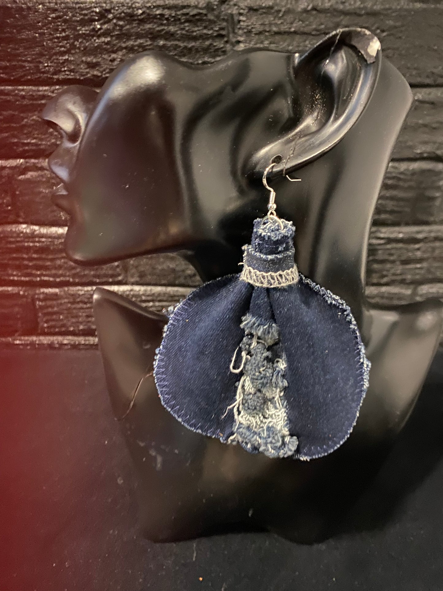 Large Denim Elephant Ear Earrings