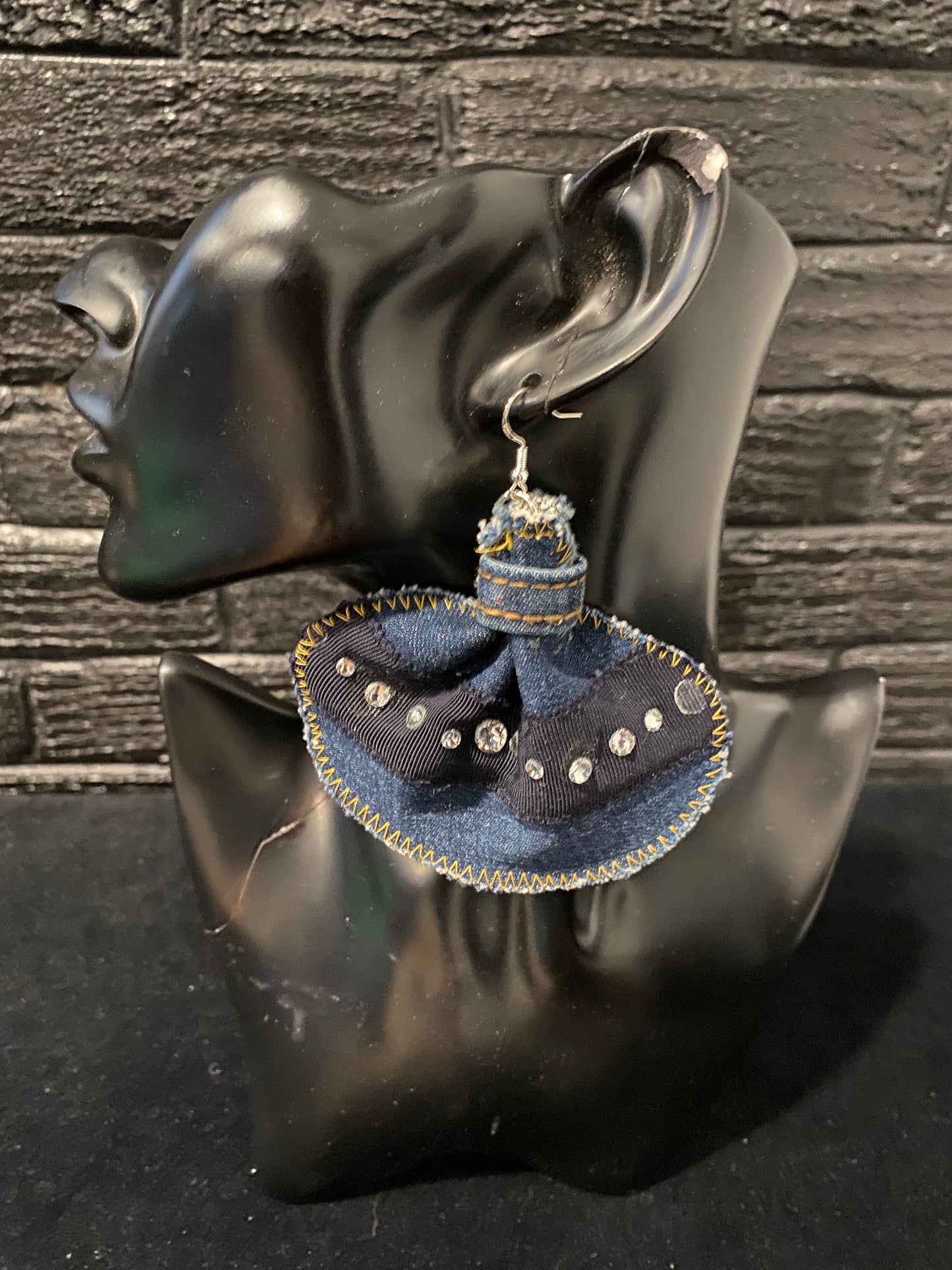 Large Denim Elephant Ear Earrings