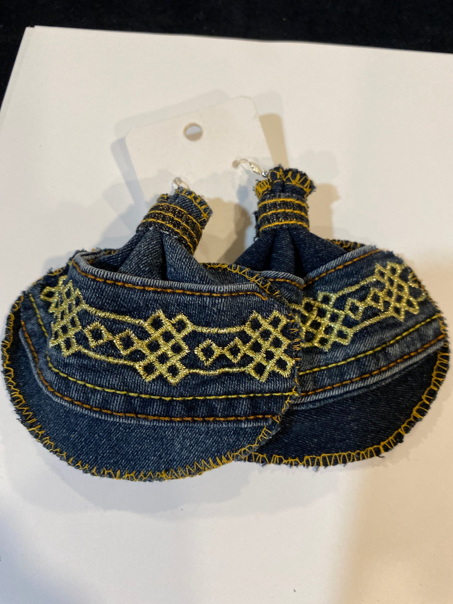 Large Denim Elephant Ear Earrings